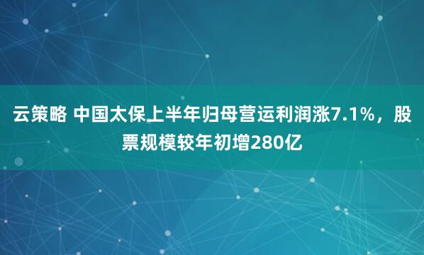 云策略 中国太保上半年归母营运利润涨7.1%，股票规模较年初增280亿